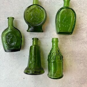 Wheaton Glass Vintage Miniature Green Bottle Set